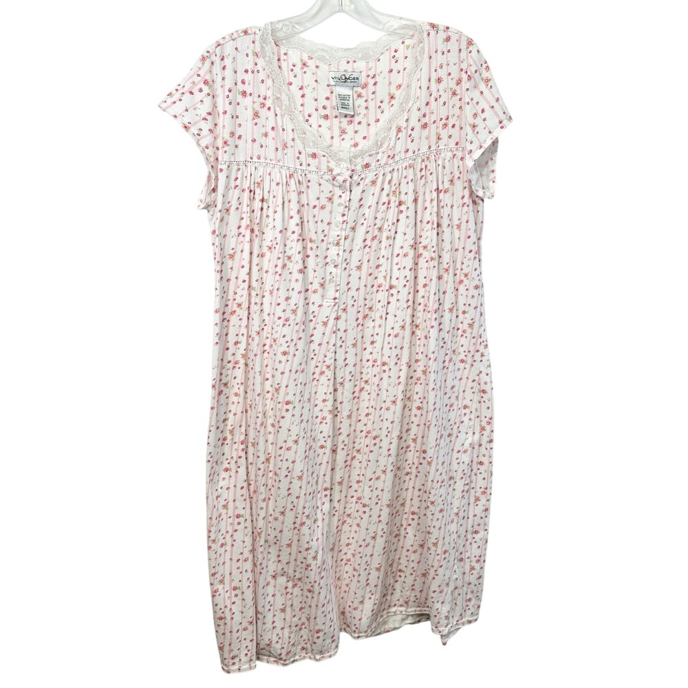 Villager Liz Claiborne Small Nighgown Pink Floral Cotton VTG Cottagecore 739